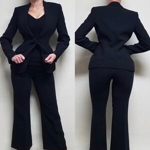 VINTAGE 90s Anne Klein Black Cropped Flare Pants Tie-Waist Blazer Jacket Suit 4